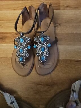 torrid Brown Sandals with Turquoise Beaded Embellishment